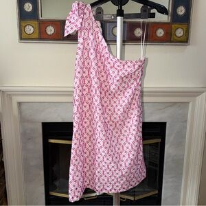 NWT J. Crew Factory One Shoulder White & Pink Eyelet Knee Length Shift Dress